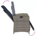 vidaXL Sedie Reclinabili da Giardino 2 pz - Rattan Sintetico Grigio con Cuscini Blu Scuro, Schienale/Poggiapiedi Regolabili, Telaio in Acciaio Verniciato a Polvere