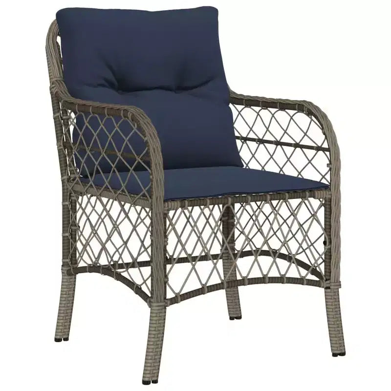vidaXL Comfortable Poly Rattan Patio Chairs with Navy Cushions - Set of 2, UV and Weather-Resistant, Easy Clean Outdoor Seating
