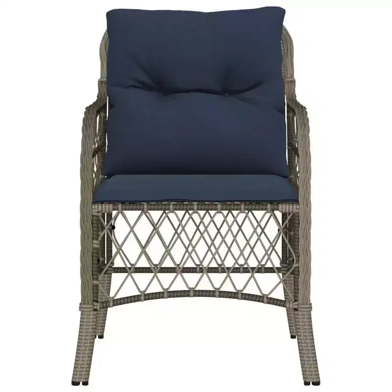 vidaXL Comfortable Poly Rattan Patio Chairs with Navy Cushions - Set of 2, UV and Weather-Resistant, Easy Clean Outdoor Seating