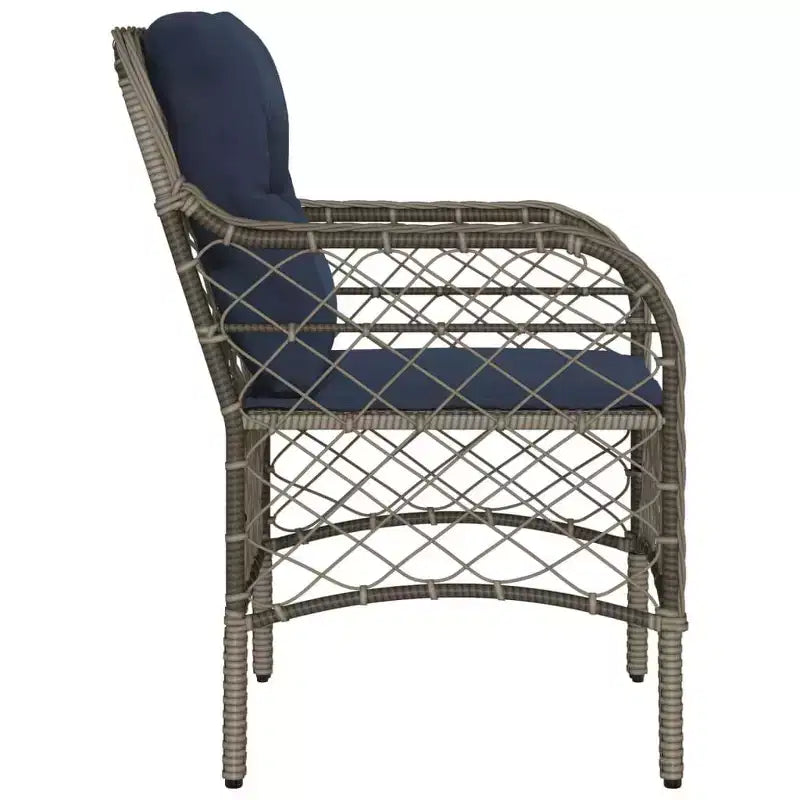 vidaXL Comfortable Poly Rattan Patio Chairs with Navy Cushions - Set of 2, UV and Weather-Resistant, Easy Clean Outdoor Seating