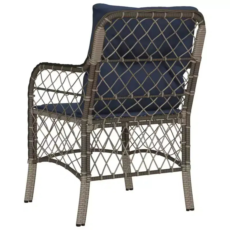 vidaXL Comfortable Poly Rattan Patio Chairs with Navy Cushions - Set of 2, UV and Weather-Resistant, Easy Clean Outdoor Seating