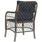 vidaXL Comfortable Poly Rattan Patio Chairs with Navy Cushions - Set of 2, UV and Weather-Resistant, Easy Clean Outdoor Seating
