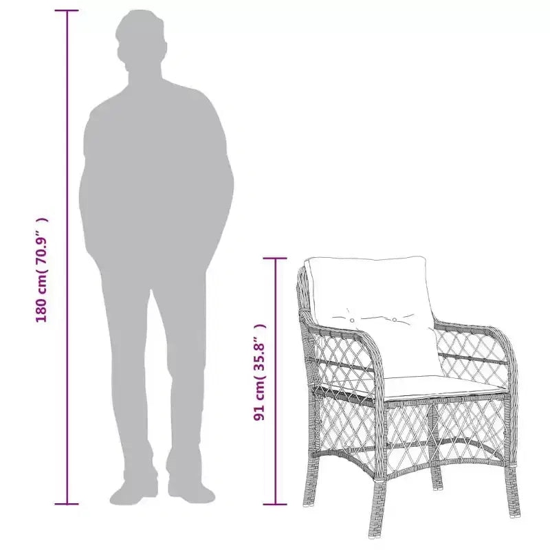 vidaXL Comfortable Poly Rattan Patio Chairs with Navy Cushions - Set of 2, UV and Weather-Resistant, Easy Clean Outdoor Seating