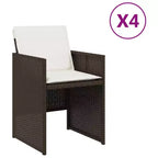 vidaXL Patio Chairs Outdoor Furniture Set 4 Pcs - Brown PE Rattan Chairs with Cushions - Compact Folding Garden Seating