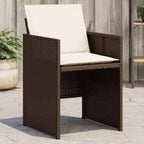 vidaXL Patio Chairs Outdoor Furniture Set 4 Pcs - Brown PE Rattan Chairs with Cushions - Compact Folding Garden Seating