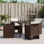 vidaXL Patio Chairs Outdoor Furniture Set 4 Pcs - Brown PE Rattan Chairs with Cushions - Compact Folding Garden Seating