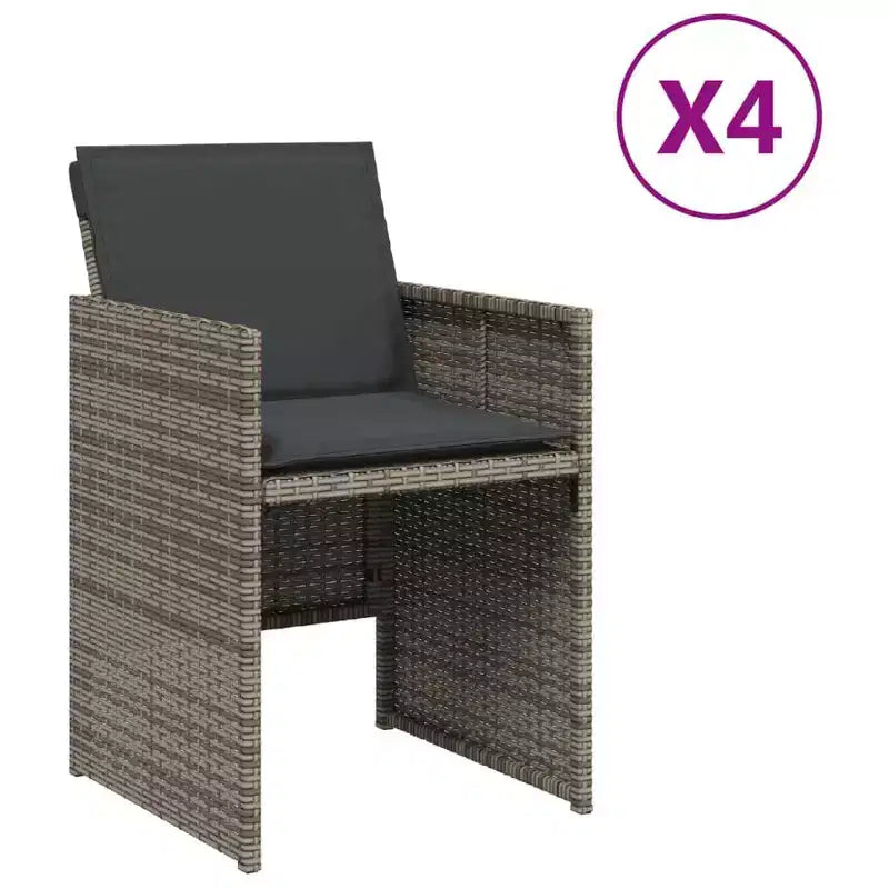 vidaXL Patio Chairs with Cushions 4 pcs Gray Poly Rattan