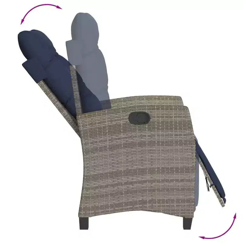 vidaXL Sedie Reclinabili da Giardino con Poggiapiedi - Set da 2, Lettini Regolabili in Polyrattan, Resistenti alle Intemperie e ai Raggi UV, Facili da Pulire, Cuscini Blu Scuro