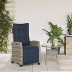 vidaXL Sedia Reclinabile da Giardino con Poggiapiedi - Polirattan Grigio e Cuscino Blu Scuro, Resistente alle Intemperie, Schienale Regolabile per Uso Esterno/Giardino/Terrazza