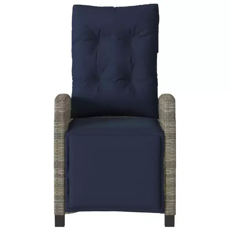 vidaXL Sedia Reclinabile da Giardino con Poggiapiedi - Polirattan Grigio e Cuscino Blu Scuro, Resistente alle Intemperie, Schienale Regolabile per Uso Esterno/Giardino/Terrazza