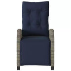 vidaXL Sedia Reclinabile da Giardino con Poggiapiedi - Polirattan Grigio e Cuscino Blu Scuro, Resistente alle Intemperie, Schienale Regolabile per Uso Esterno/Giardino/Terrazza