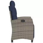 vidaXL Sedia Reclinabile da Giardino con Poggiapiedi - Polirattan Grigio e Cuscino Blu Scuro, Resistente alle Intemperie, Schienale Regolabile per Uso Esterno/Giardino/Terrazza