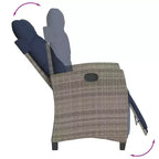 vidaXL Sedia Reclinabile da Giardino con Poggiapiedi - Polirattan Grigio e Cuscino Blu Scuro, Resistente alle Intemperie, Schienale Regolabile per Uso Esterno/Giardino/Terrazza
