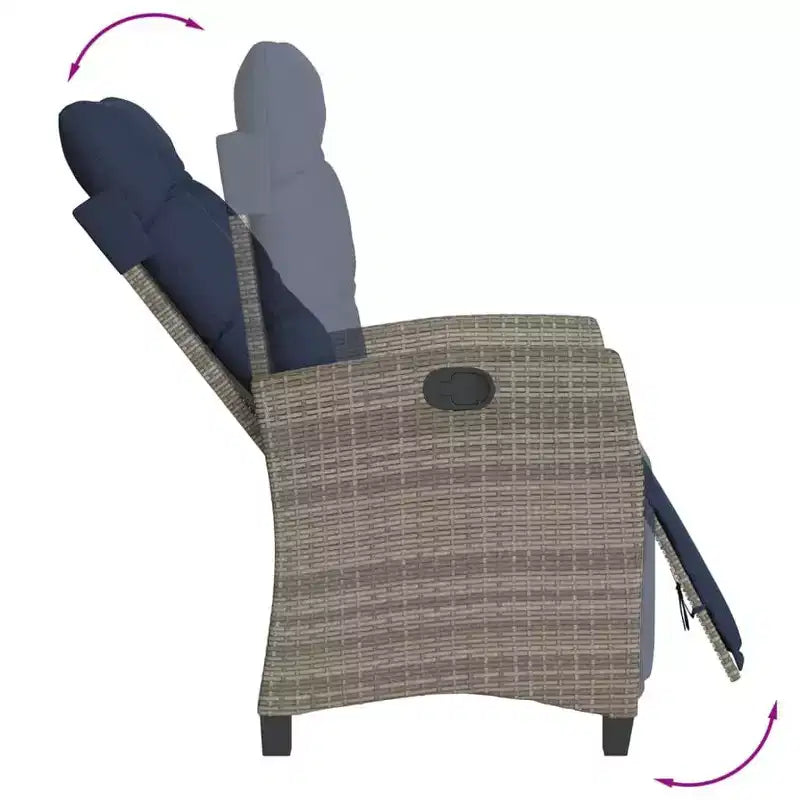vidaXL Sedia Reclinabile da Giardino con Poggiapiedi - Polirattan Grigio e Cuscino Blu Scuro, Resistente alle Intemperie, Schienale Regolabile per Uso Esterno/Giardino/Terrazza