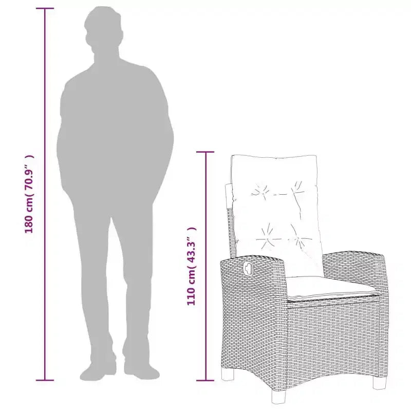 vidaXL Sedia da Giardino Reclinabile Grigia in Rattan PE Standard