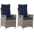 vidaXL Reclining Patio Chairs Set of 2 with Navy Blue Cushions, Adjustable Poly Rattan Loungers for Garden & Outdoor