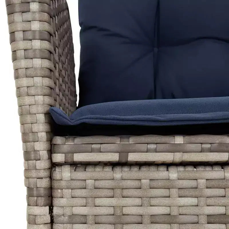 vidaXL Reclining Patio Chairs Set of 2 with Navy Blue Cushions, Adjustable Poly Rattan Loungers for Garden & Outdoor