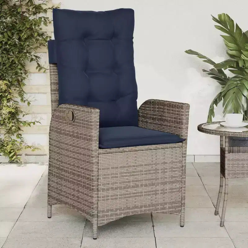 vidaXL Reclining Patio Chairs Set of 2 with Navy Blue Cushions, Adjustable Poly Rattan Loungers for Garden & Outdoor
