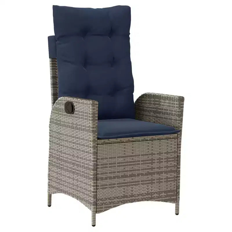 vidaXL Reclining Patio Chairs Set of 2 with Navy Blue Cushions, Adjustable Poly Rattan Loungers for Garden & Outdoor