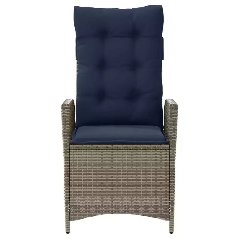 vidaXL Reclining Patio Chairs Set of 2 with Navy Blue Cushions, Adjustable Poly Rattan Loungers for Garden & Outdoor