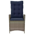 vidaXL Reclining Patio Chairs Set of 2 with Navy Blue Cushions, Adjustable Poly Rattan Loungers for Garden & Outdoor