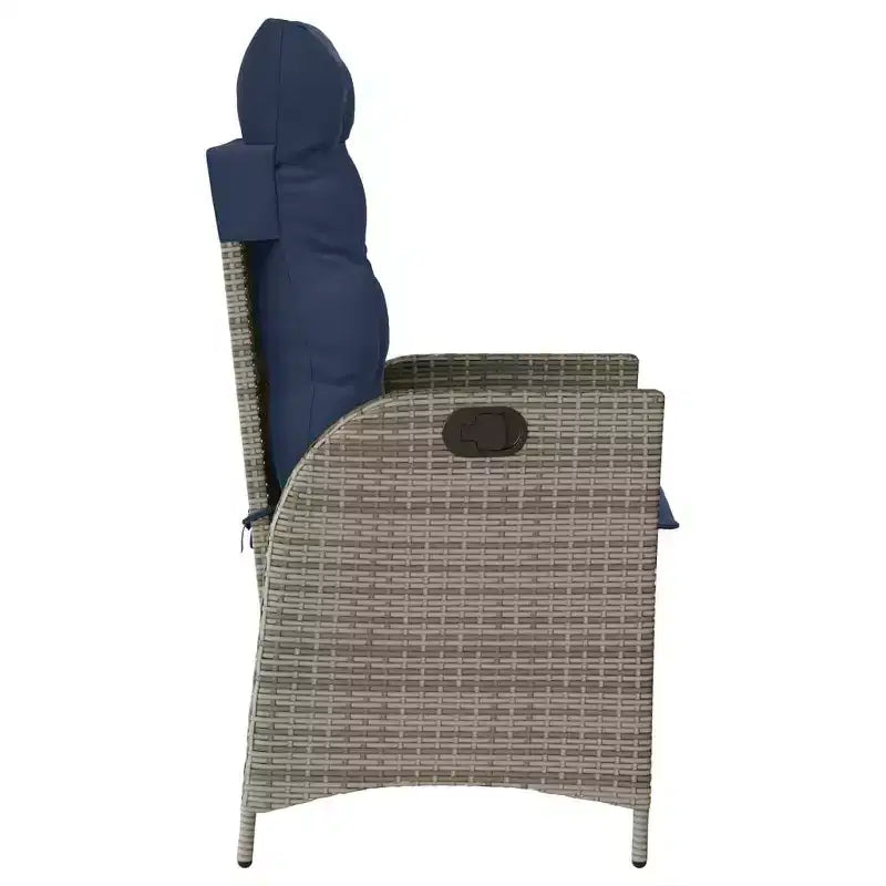 vidaXL Reclining Patio Chairs Set of 2 with Navy Blue Cushions, Adjustable Poly Rattan Loungers for Garden & Outdoor