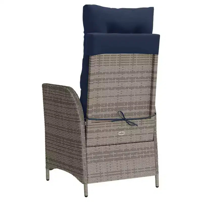 vidaXL Reclining Patio Chairs Set of 2 with Navy Blue Cushions, Adjustable Poly Rattan Loungers for Garden & Outdoor