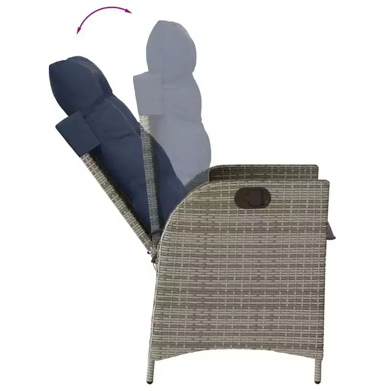 vidaXL Reclining Patio Chairs Set of 2 with Navy Blue Cushions, Adjustable Poly Rattan Loungers for Garden & Outdoor