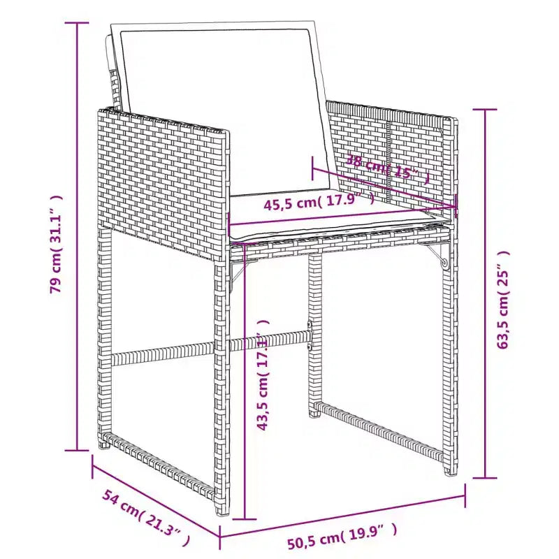 vidaXL Sedie da giardino con cuscini - 4 pz Marrone Polyrattan Mobili da esterno/giardino con schienale pieghevole, cuscini e fodere lavabili