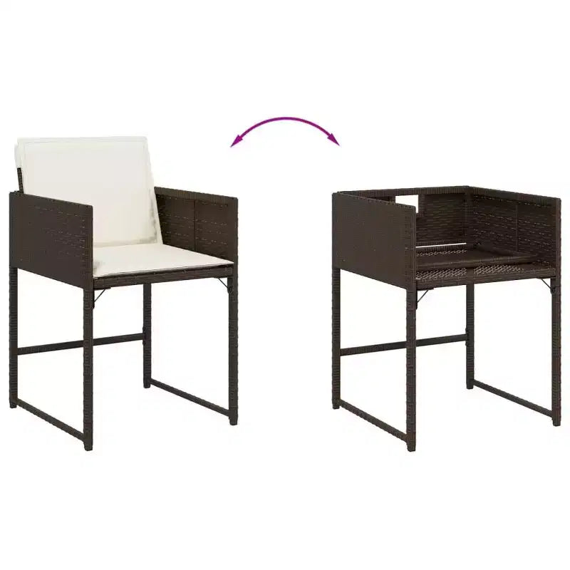 vidaXL Sedie da giardino con cuscini - 4 pz Marrone Polyrattan Mobili da esterno/giardino con schienale pieghevole, cuscini e fodere lavabili