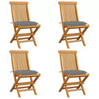 vidaXL Eleganti sedie da giardino con cuscini comodi 4 pz - Struttura in legno massello di teak, cuscini grigi, leggere, pieghevoli, di facile manutenzione