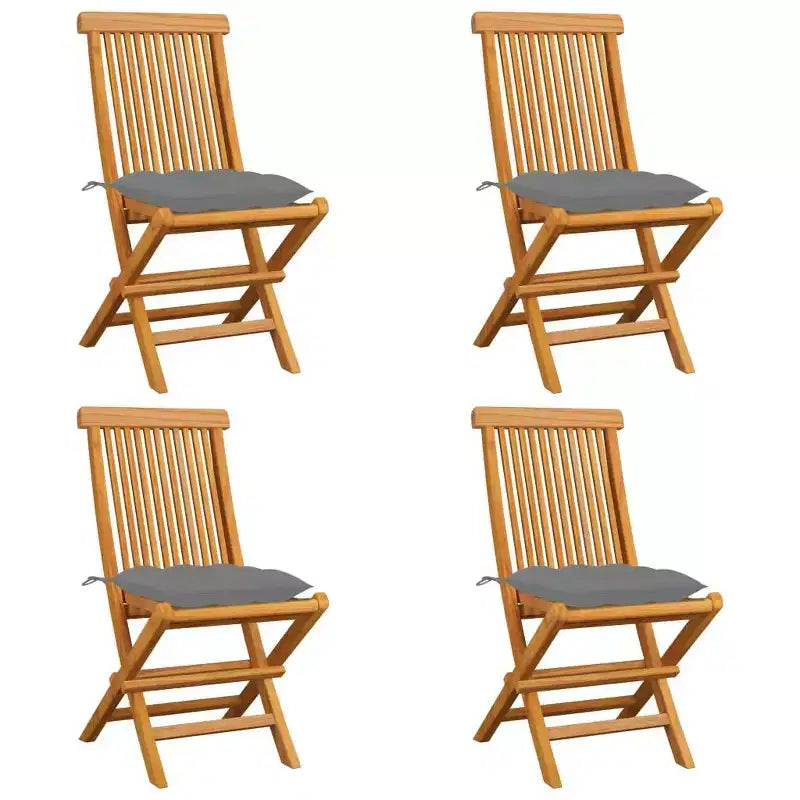 vidaXL Eleganti sedie da giardino con cuscini comodi 4 pz - Struttura in legno massello di teak, cuscini grigi, leggere, pieghevoli, di facile manutenzione