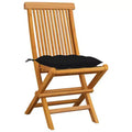 vidaXL Patio Chairs 4 Pcs Folding Chair with Cushions, Solid Teak Wood, Black - Ideal for Outdoor/Garden/Patio