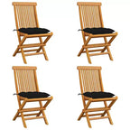 vidaXL Patio Chairs 4 Pcs Folding Chair with Cushions, Solid Teak Wood, Black - Ideal for Outdoor/Garden/Patio