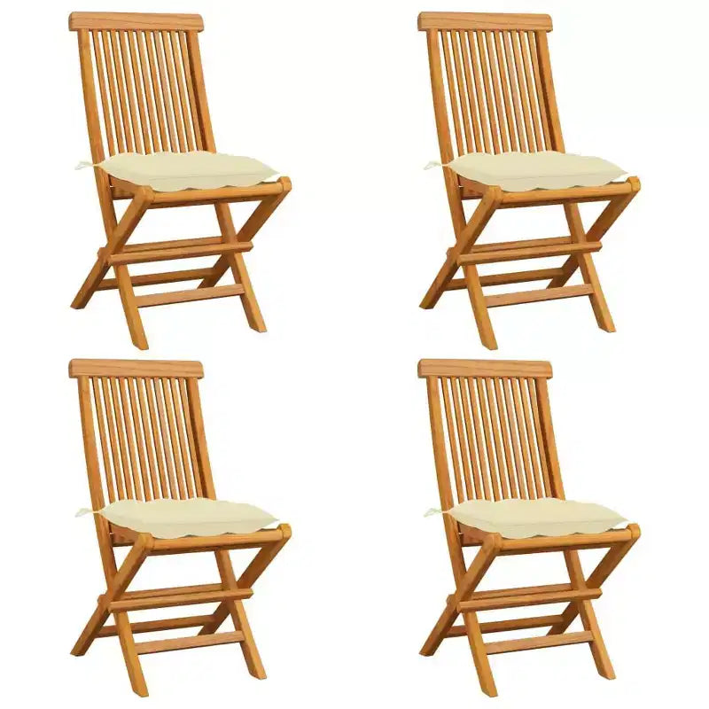 vidaXL Patio Chairs 4 Pcs  Teak Wood, Cream Cushions, Folding Bistro Chairs, Outdoor Seating for Garden, Patio, Deck & Lounge Areas