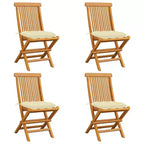 vidaXL Patio Chairs 4 Pcs  Teak Wood, Cream Cushions, Folding Bistro Chairs, Outdoor Seating for Garden, Patio, Deck & Lounge Areas