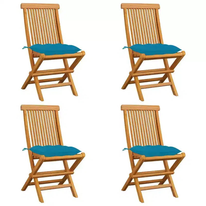 vidaXL Light Blue Cushioned Patio Chairs, Set of 4, Outdoor Solid Teak Hard Wood Furniture, Weatherproof, Durable, Versatile, Foldable for Portability