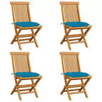 vidaXL Light Blue Cushioned Patio Chairs, Set of 4, Outdoor Solid Teak Hard Wood Furniture, Weatherproof, Durable, Versatile, Foldable for Portability
