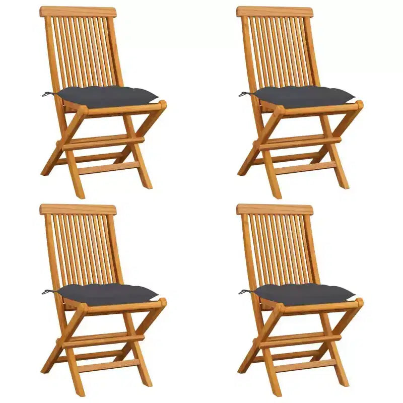 vidaXL Sedie Pieghevoli da Giardino in Teak - Esterno con Cuscini Antracite Durevoli e Confortevoli, Leggere e Facili da Riporre (Set da 4)
