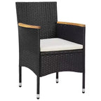 vidaXL 2 pcs Modern Patio Dining Chairs in Durable Black Poly Rattan with Acacia Wood Armrests and Removable, Washable Cushion Covers