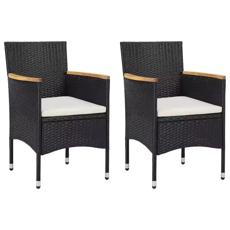 vidaXL 2 Sedie da Pranzo da Giardino Moderne in Polyrattan Nero Durevole con Braccioli in Legno di Acacia e Cuscini Sfoderabili Lavabili