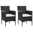 vidaXL 2 Sedie da Pranzo da Giardino Moderne in Polyrattan Nero Durevole con Braccioli in Legno di Acacia e Cuscini Sfoderabili Lavabili