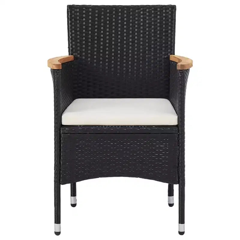 vidaXL 2 Sedie da Pranzo da Giardino Moderne in Polyrattan Nero Durevole con Braccioli in Legno di Acacia e Cuscini Sfoderabili Lavabili