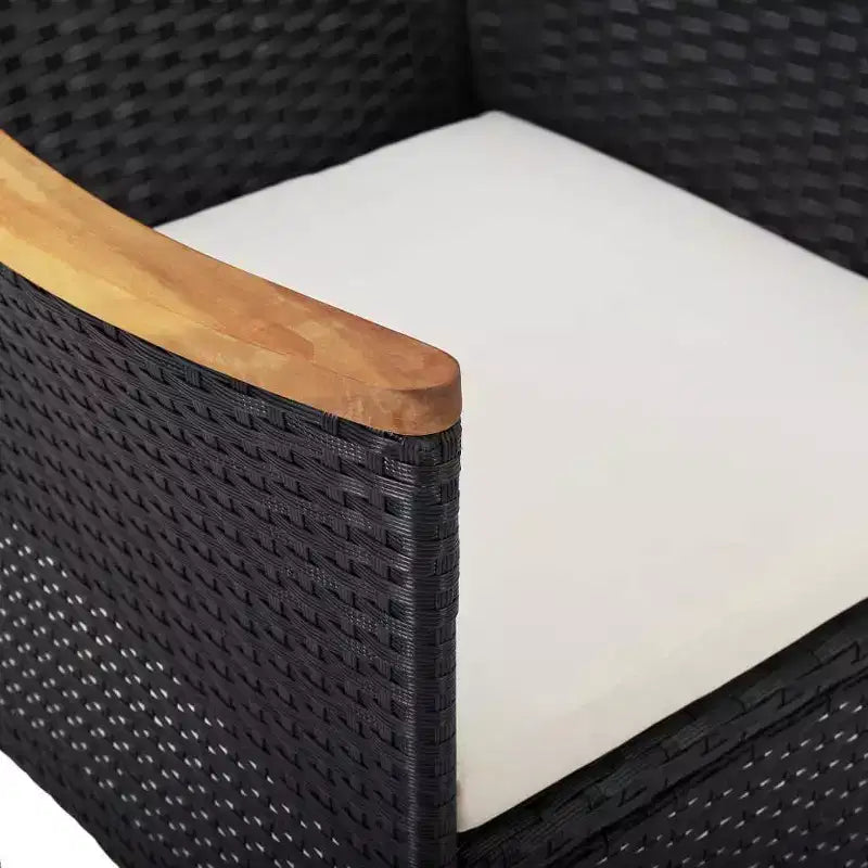 vidaXL 2 Sedie da Pranzo da Giardino Moderne in Polyrattan Nero Durevole con Braccioli in Legno di Acacia e Cuscini Sfoderabili Lavabili