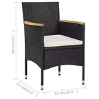 vidaXL 2 Sedie da Pranzo da Giardino Moderne in Polyrattan Nero Durevole con Braccioli in Legno di Acacia e Cuscini Sfoderabili Lavabili