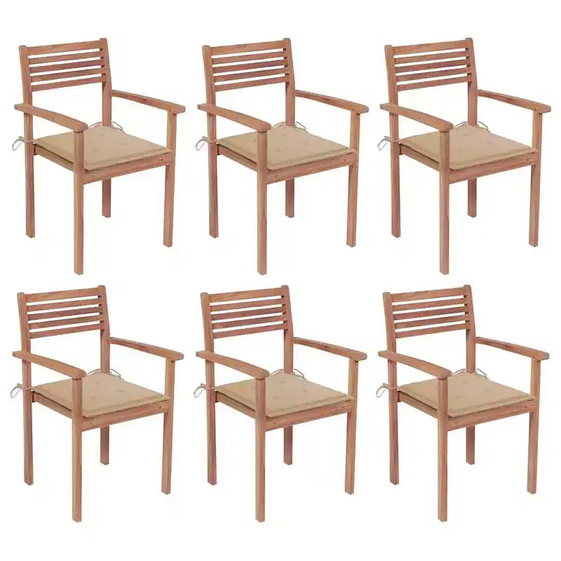 vidaXL Sedie Impilabili da Esterno, Set da 6 Pezzi, Legno Massello di Teak con Cuscini, Resistenti alle Intemperie, Per Interni/Esterni, Ideali per Casa, Ufficio, Bar e Caffè