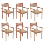 vidaXL Sedie Impilabili da Esterno, Set da 6 Pezzi, Legno Massello di Teak con Cuscini, Resistenti alle Intemperie, Per Interni/Esterni, Ideali per Casa, Ufficio, Bar e Caffè
