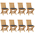 vidaXL 8-Piece Teak Patio Chairs with Anthracite Cushions, Outdoor, Foldable and Easy-to-Clean Garden with Exceptional Strength and Weather Resistance