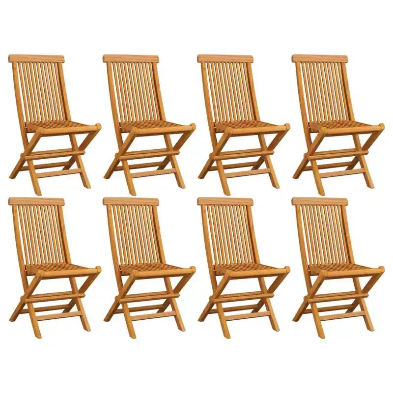 vidaXL Folding Patio Chairs - 8 pcs Set - Retro Style - Solid Teak Wood - Classic Design for Outdoor Use, Easy Storage - Brown