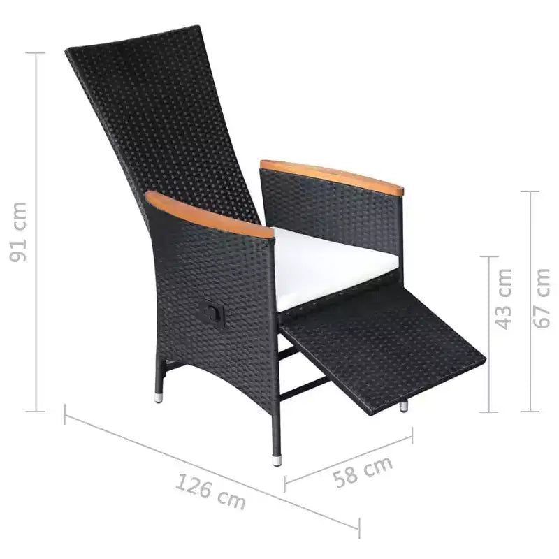 vidaXL Sedie da Giardino Reclinabili 2 pz con Cuscini - Polyrattan Resistente alle Intemperie, per Esterni, Nere con Cuscini Bianco Crema
